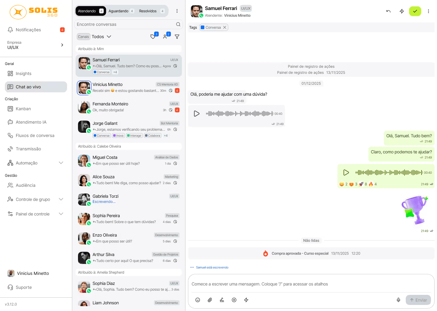 Solis360 - Central de Atendimento Chat ao vivo